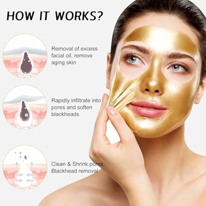 Rednow GOLD FOIL PEEL-OFF MASK,GOLD PEEL OFF FACE MASK ANTI-WRINKLE,98.4% GOLDEN PEEL OFF MASK,ANTI-AGING GOLD FACE MASK FOR MOISTURIZING,REMOVES BLACKHEADS,REDUCES FINE LINES,CLEANS PORES(2PCS) - Image 4
